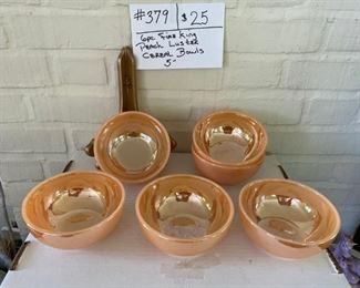 #379	Fire King Peach Luster Cereal Bowls	6 Pc,. - 5"	$25
