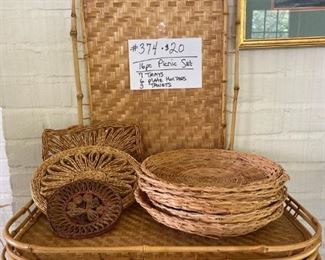 #374-A		Picnic Tray Set - 16 Pc.		                             
                   7 Trays - 6 Plate Holders - 3 Trivets	             $20
