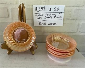 #383		Anchor Hocking Peach Luster Berry Bowls		 
                                                5" - Swirl	                                           $18
