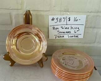 #387		Fire King Peach Luster Saucers		                     
                                                     8 Pc. - 6"	                                     $16
