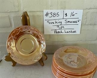 #385		Fire King Peach Luster Saucers		                     
                                                    9 Pc. - 6"	                                           $16
