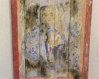 ''Antiqued'' painting on wood siding door, unsigned https://ctbids.com/#!/description/share/386881