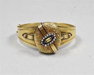 Victorian 14K Enameled Locket Bracelet