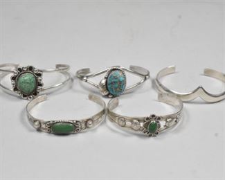 5 Navajo Silver Turquoise Bracelets