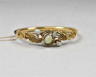 Vintage 14K Gold Bangle Bracelet with Opals
