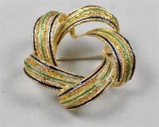 18K Yellow Gold Enameled Pin Brooch
