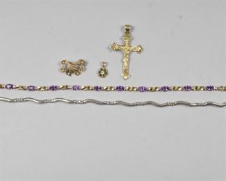 10K Gold Group, 2 Bracelets, Pendant, Pin