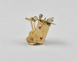 14K Golf Bag with Club Charm Pendant