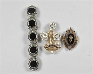 Mourning Pin, Marcasite bracelet, Trifari Pin