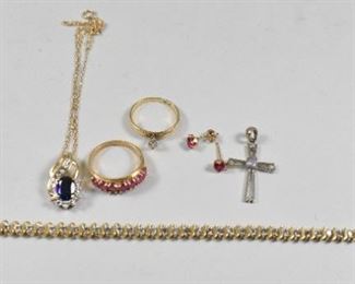 Diamond Tennis Bracelet, Ruby ring, Ruby Earrings 10K