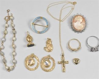 14K Jewelry Group, Cameo, Rings, Bracelet, Charms