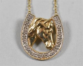 14K Horse and Diamond Pendant Necklace