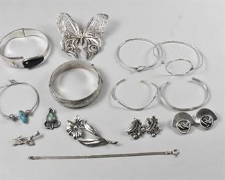 Group of Sterling Silver Jewelry Butterfly, Bracelets,
