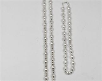 Unmarked Silver Vintage Rice Bead Necklaces