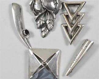 5 Modernist Sterling Pins