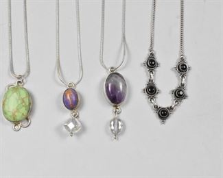 4 Silver Pendants with Chains
