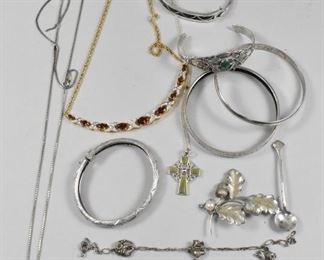 Sterling Group 5 Bracelets Necklaces Pin