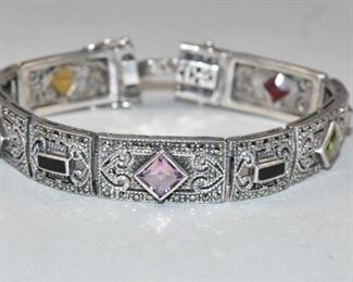 Sterling Art Deco Bracelet Filigree Marcasite
