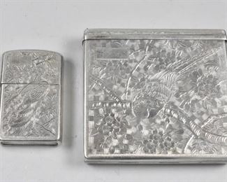 950 Silver Cigarette Case and Lighter