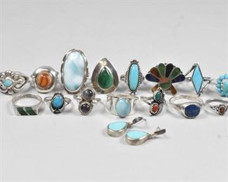 Group of 15 Rings, Mostly Sterling