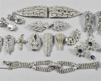 Vintage Rhinestone Group, Belt Buckle, Earrings