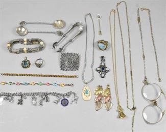 Sterling Necklaces, Brooch, Pendant, Ring, Tongs