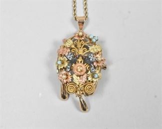 Victorian Gold Mourning Pendant with Birds