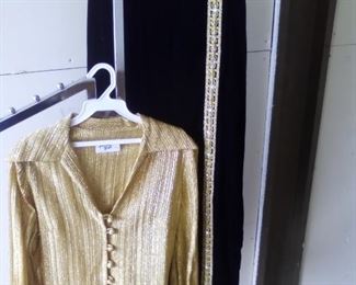 Gold button up shirt size 8 and black velvet skirt with gold trim Petite $8