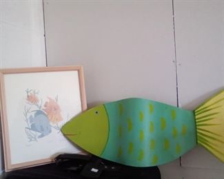 Metal fish and picture of fish $15