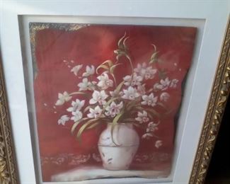 3-D flower picture with gold frame 32" X 25" $22