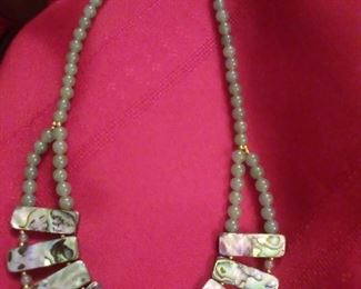 Pretty Necklace with Jade-like beads (The bottom Pieces Are Black On The Back) $12