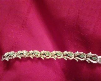 Costume Bracelet With Green Stones Marked "Coro" $22