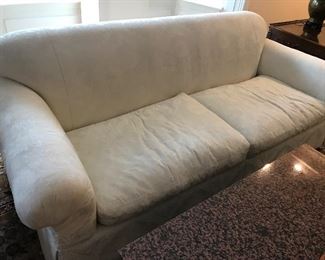 SOFA, 80” length x 34” depth x 31” height by Robert Allen. Stain on upper left and back