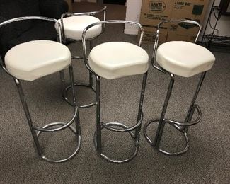 4 Stools, 37” H, 16” W, 15” D, chrome with leather seats