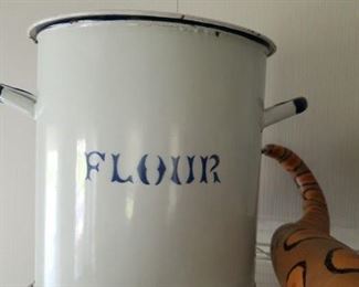 Antique enamelware flour cannister