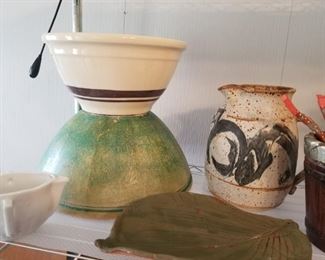 vintage stoneware bowls, contemporary stoneware locally made pitcher (Cookeville, TN) 