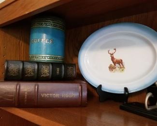vintage coffee tin and vintage stag platter
