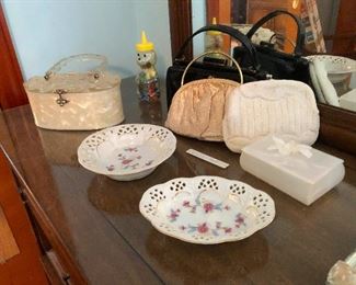 beaded purses and frilly candy dishes