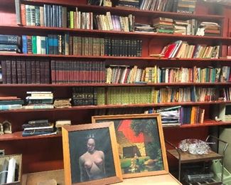 many books containing much knowledge -- oh, wait, is that a painting of a NUDE? Cool Nude not for sale.