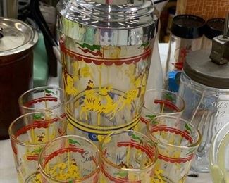 Vintage cocktail shaker and glasses. Loads of entertaining fun right here in this photo!