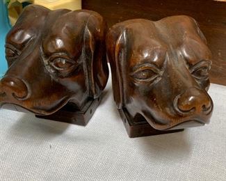 Victorian era carved dog figural heads