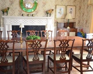 $3,000 Dining Table Mahogany Rosewood 135"W (includes 2 leafs 19 1/2" each) x 5ft D with pads. 12 Chairs covered with leather seats. $5,000$300 for both Asian 15"Wide x 15"Height                               32" Round Gold Framed Mirror with Venetian Green Mirror Center Covex Glass mirror.  $1,200.00        Prices a negotiable.
