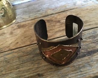 Purchased in India, brutalist style copper and brass cuff bracelet artisan hand smithed $15