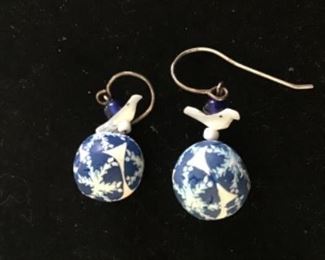 Handmade happy bird with polymer clay bead earrings $15