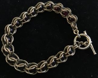 Antique hand crafted chain maile with black caged bead bracelet $20