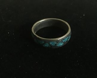 Silver and inlaid mosaic turquoise ring $20 size 11