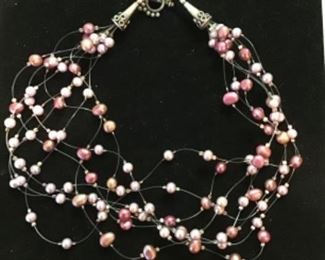 Beautiful delicate 8 strand floating pearl necklace with silver clasp $18 