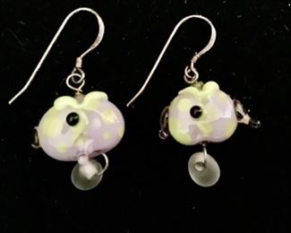 Blown glass fish earrings with glass beads in his mouth and hanging $18. Shipping based on buyers location 