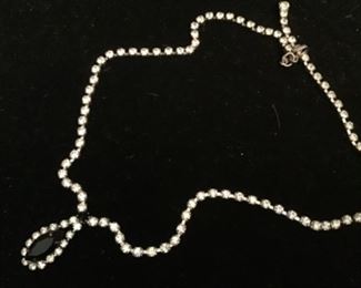 Vintage rhinestone necklace with teardrop black.    (onyx ?) stone. $20. Shipping based on buyers location 