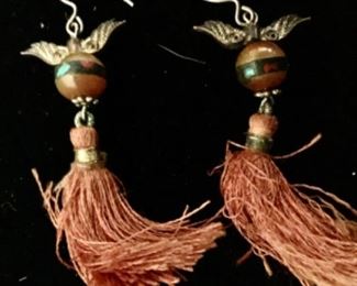 Tassels on glass beads pierced earring $14. Shipping based on buyers location 
